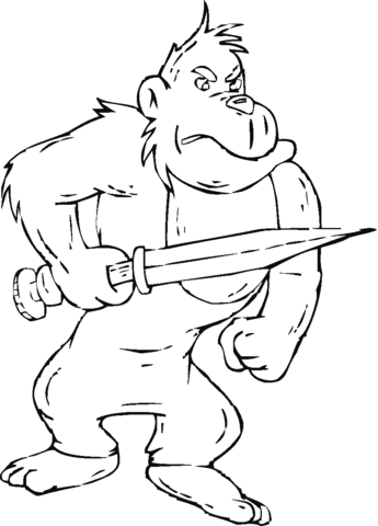 Gorilla Holds A Sword Coloring Page